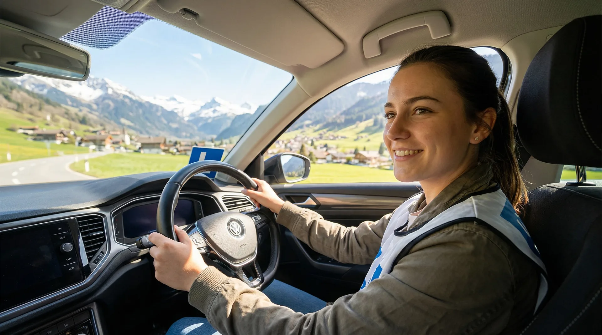 Fahrschülerin am Steuer in der Schweiz